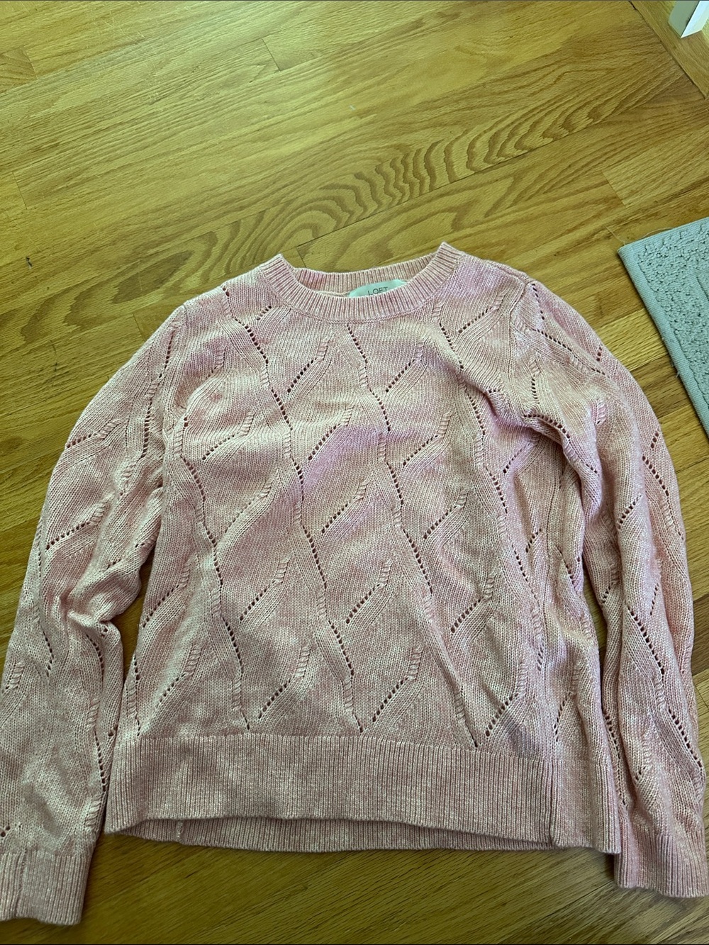 LOFT Light Pink Open-Knit Crewneck Sweater